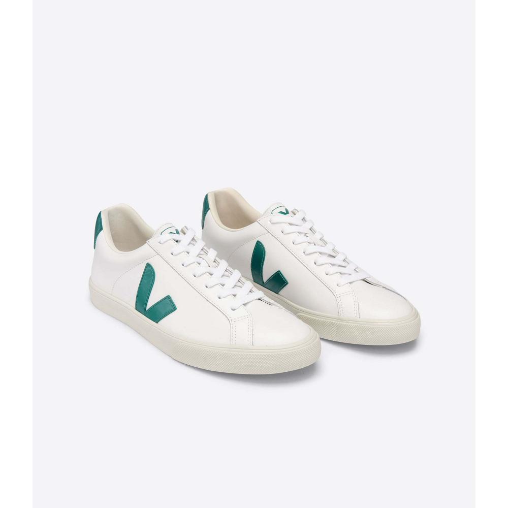 White/Green Women's Veja ESPLAR LEATHER Sneakers | AU 619KOR